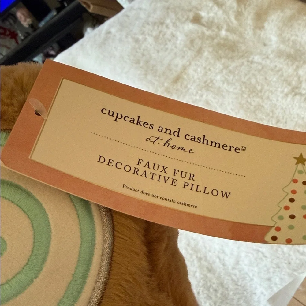 Cupcakes and Cashmere Christmas Faux Fur Gingerbread lollipop Girl Pillow 🍭
